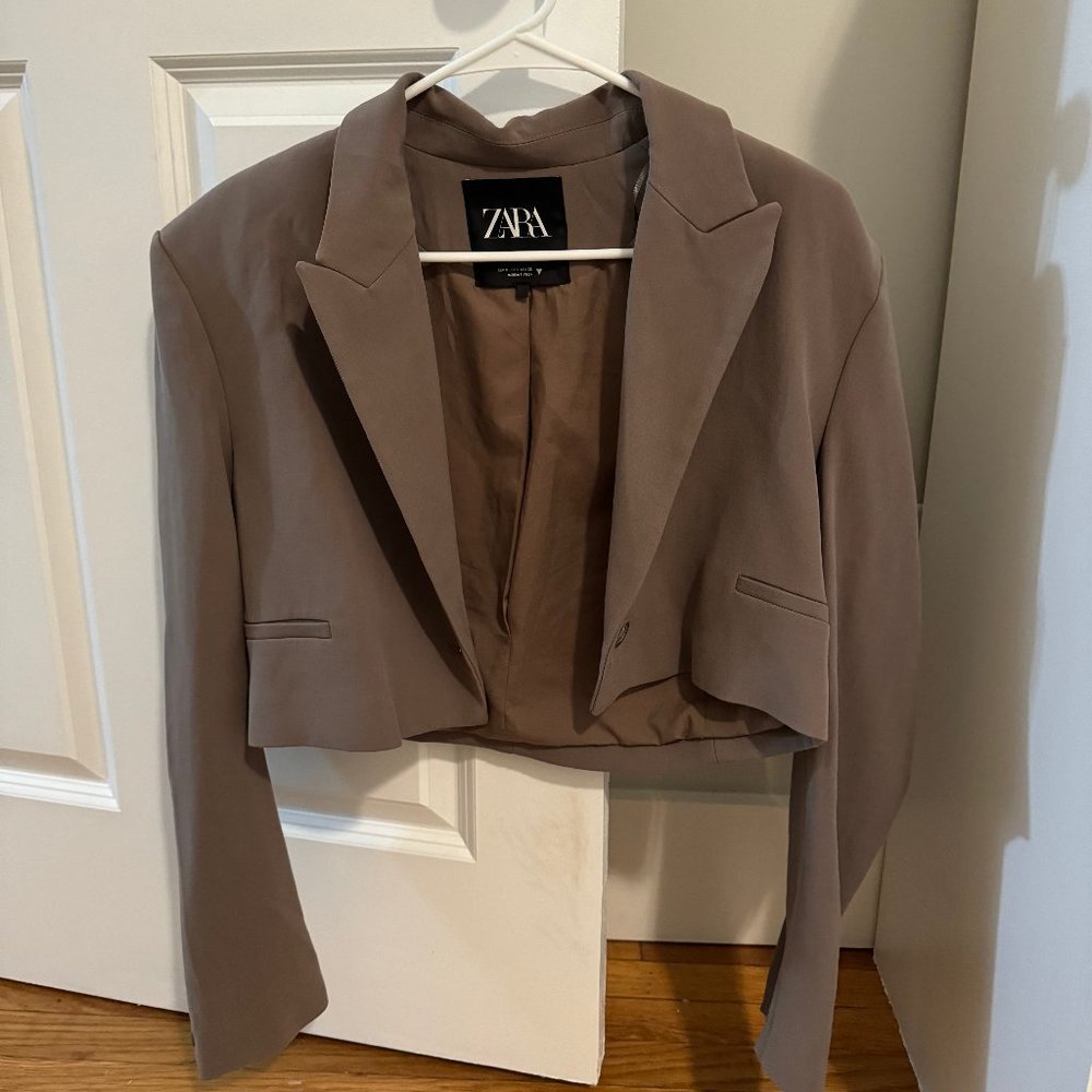 Zara Taupe Brown Cropped Blazer